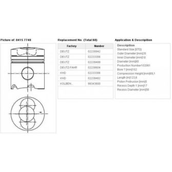 ПОРШЕНЬ DEUTZ 913 102mm 3R STD sw.35mm (04157748)